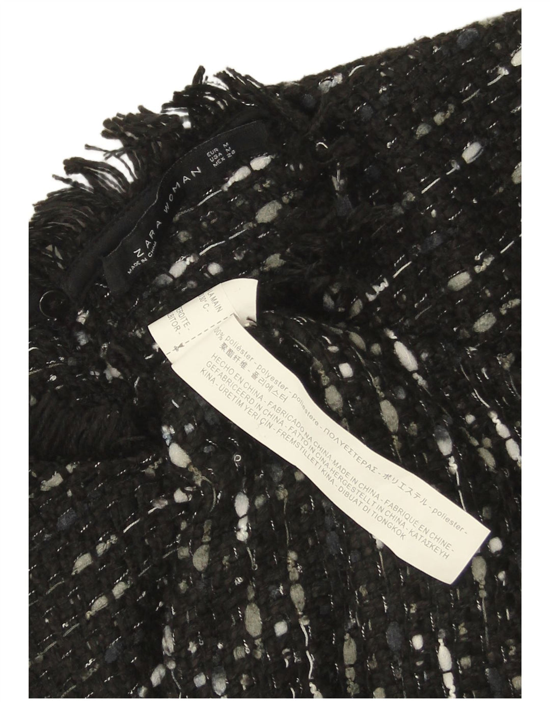 Vestido feminino Zara A-Line UK 12 poliéster manchado preto médio