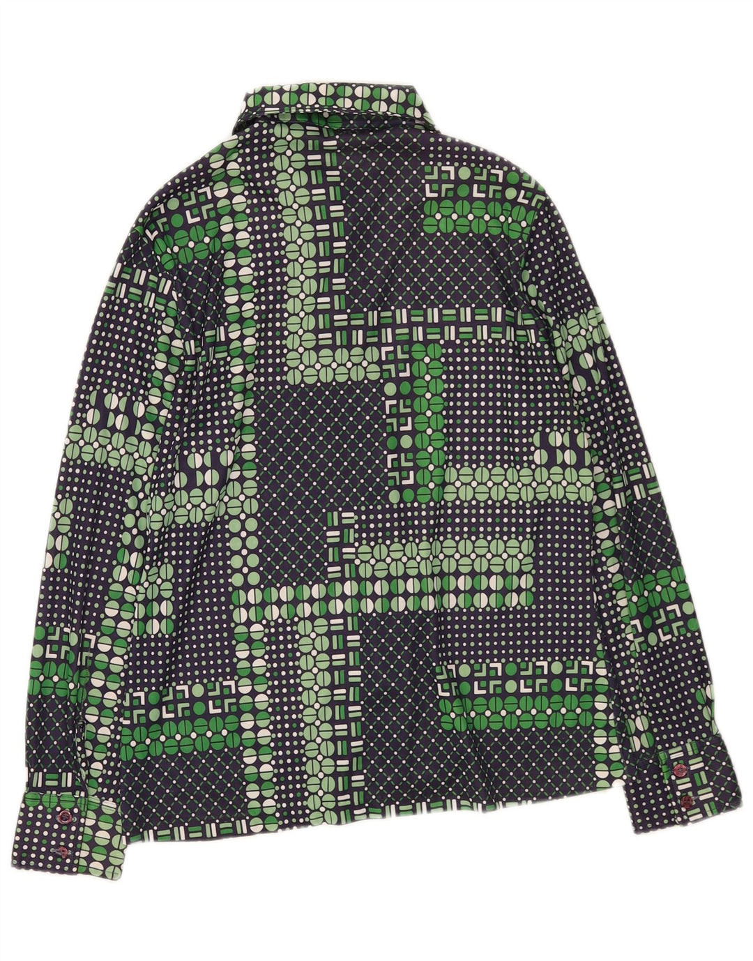 Camisa feminina vintage UK 14 verde médio geométrica