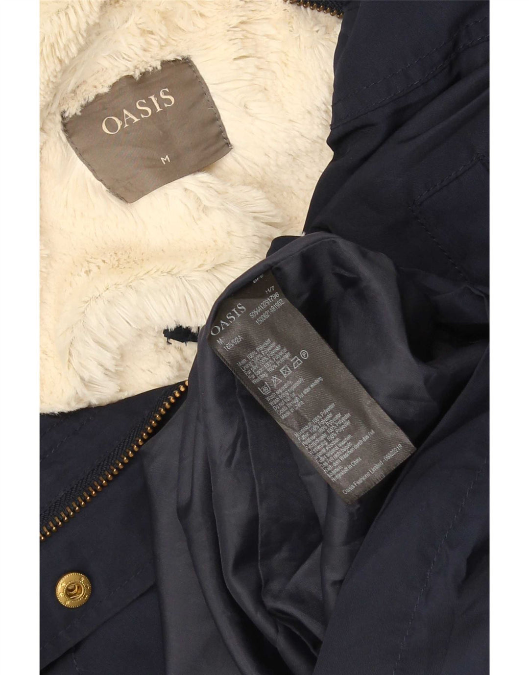 Jaqueta feminina Oasis com capuz Sherpa Parka Reino Unido 14 poliéster azul marinho médio