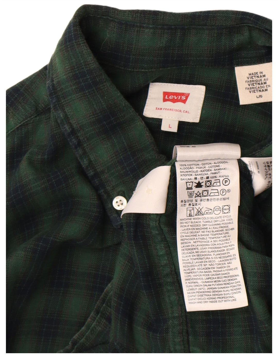 Camisa masculina de flanela Levi's grande algodão xadrez verde