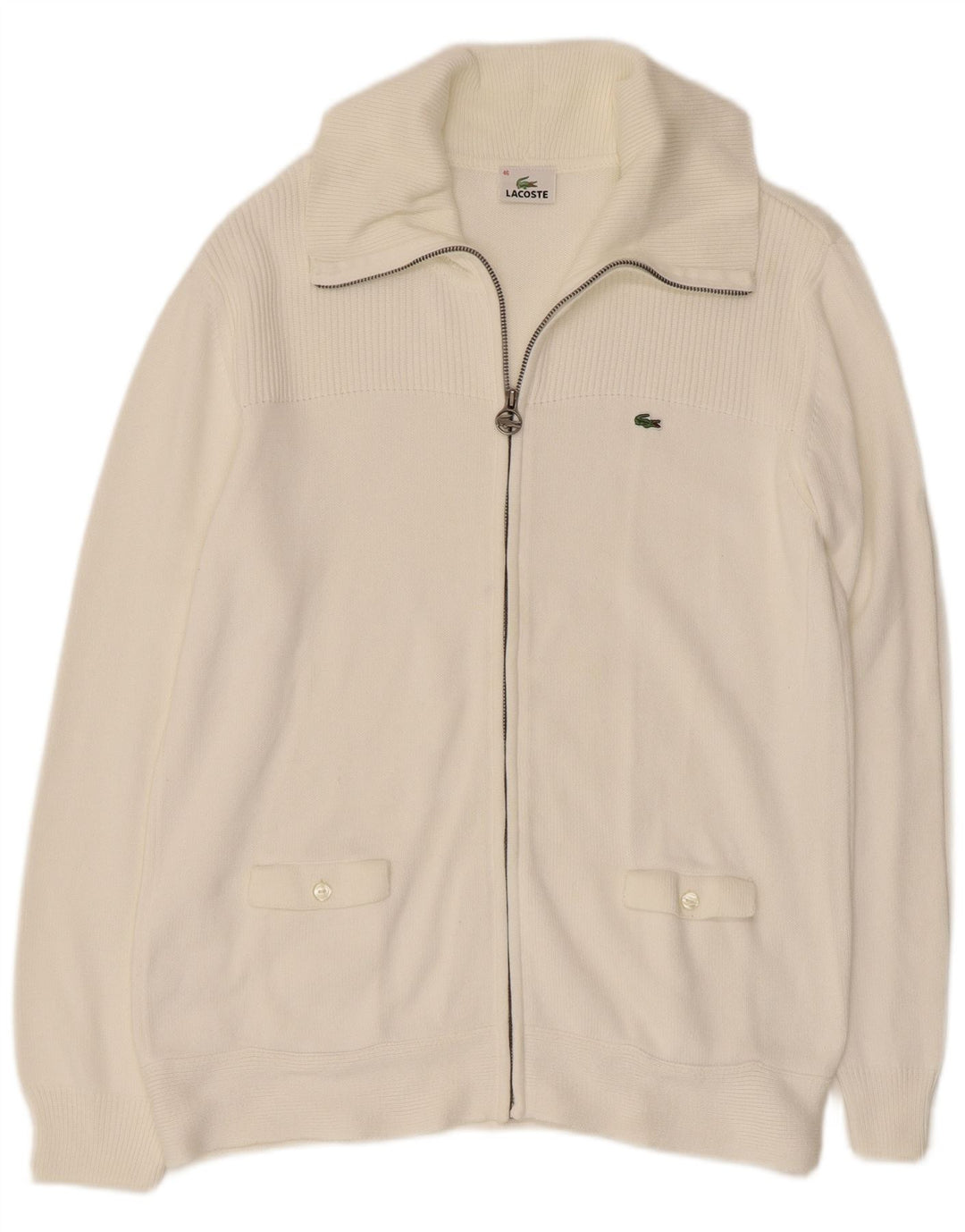 Suéter cardigã feminino LACOSTE tamanho 46 XL algodão branco