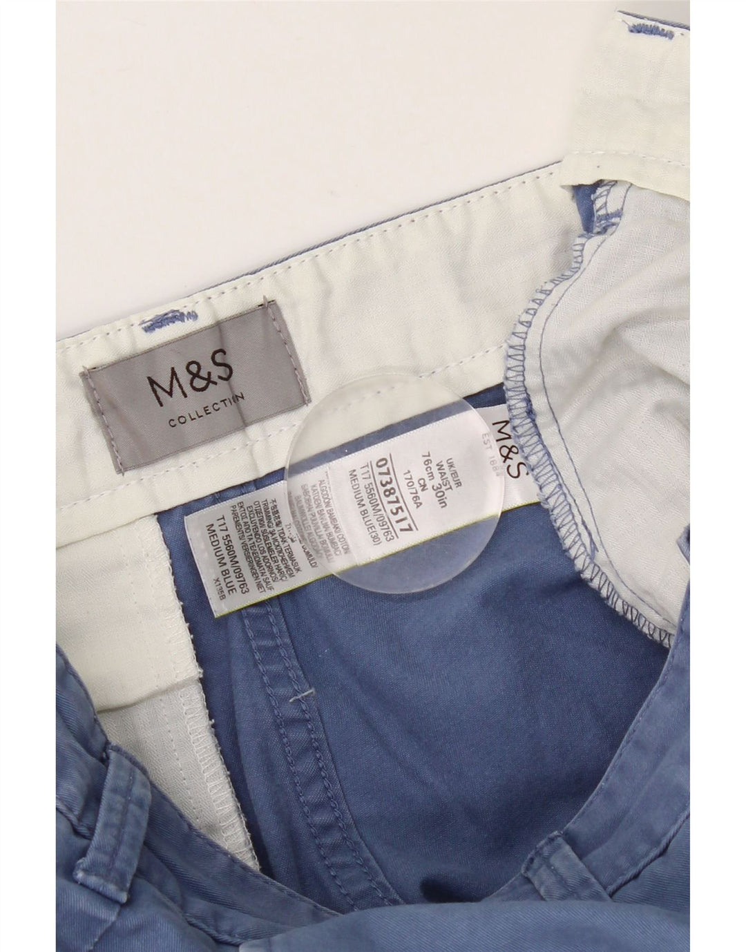 Shorts chino masculino Marks & Spencer W30 algodão azul marinho médio