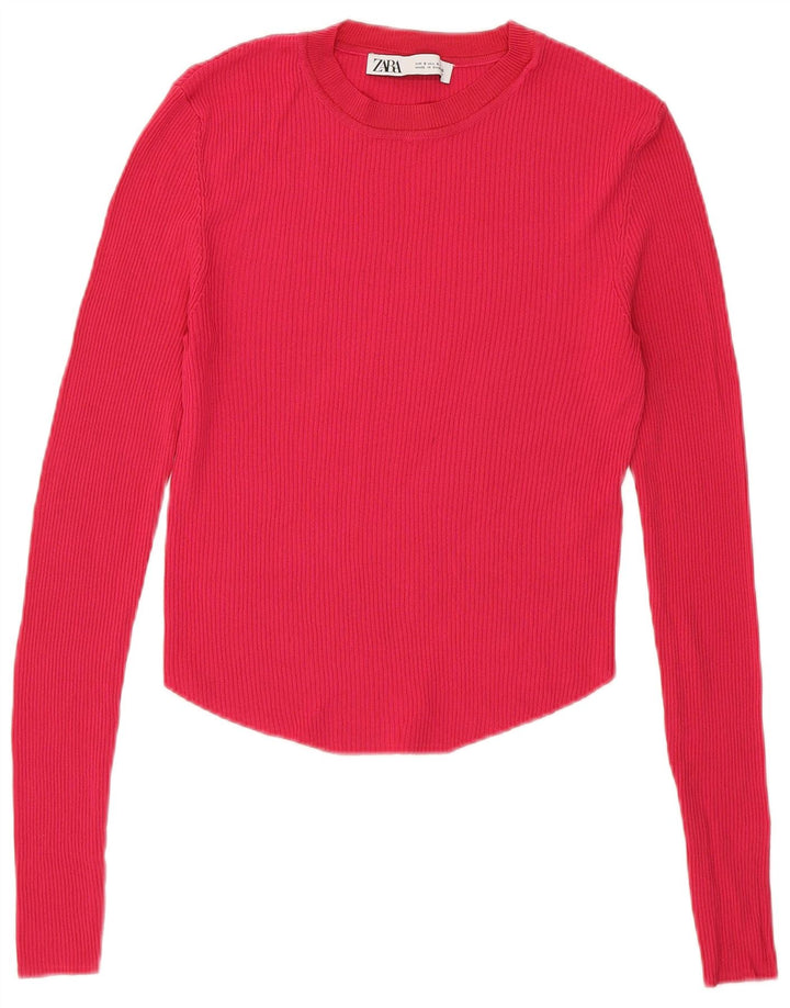 Top cropped feminino Zara manga comprida Reino Unido 8 viscose rosa pequena