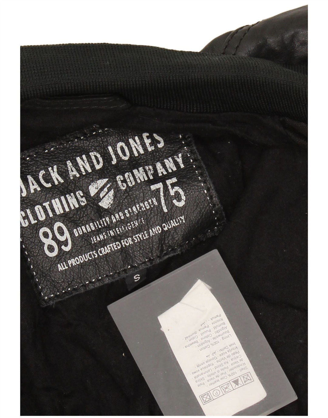 Jaqueta bomber masculina de couro Jack & Jones Reino Unido 36 couro preto pequeno