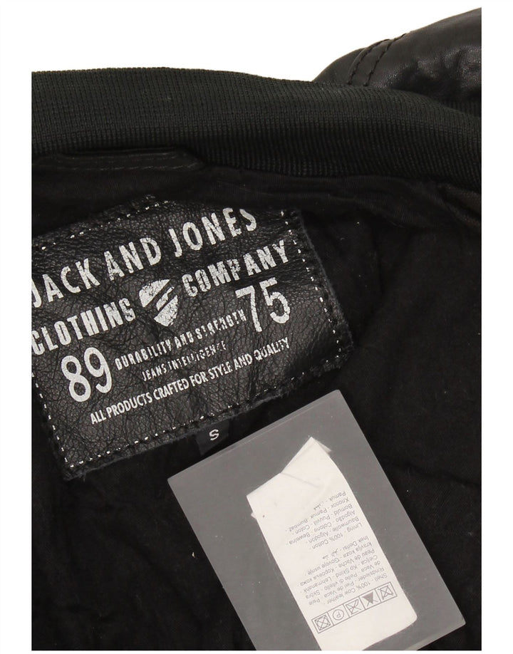 Jaqueta bomber masculina de couro Jack & Jones Reino Unido 36 couro preto pequeno