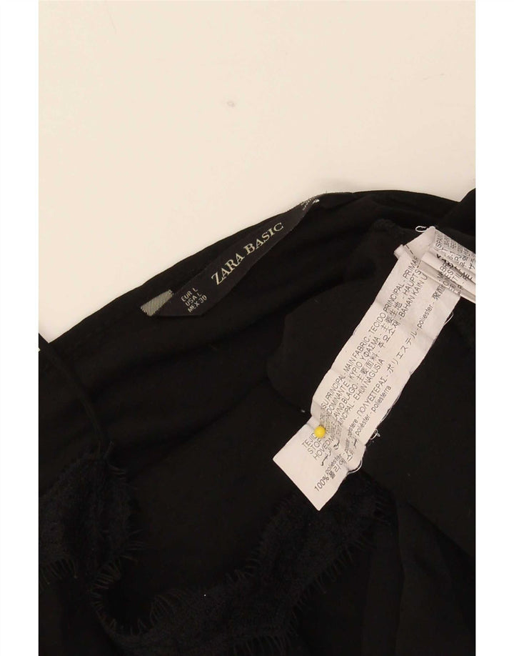 Zara Womens Crop Cami Top UK 16 Grande Poliéster Preto