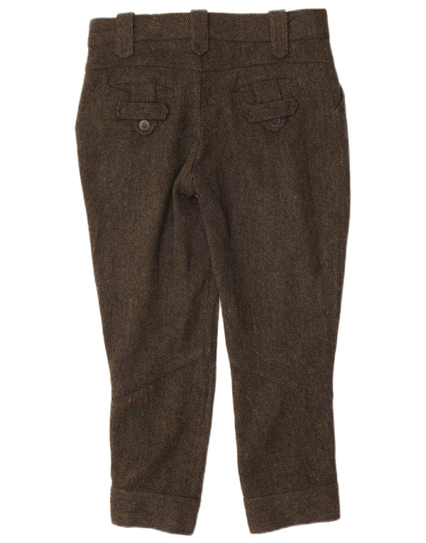 Calça feminina Zara Riding Cropped UE 38 Pequeno W28 L25 Espinha de peixe cáqui