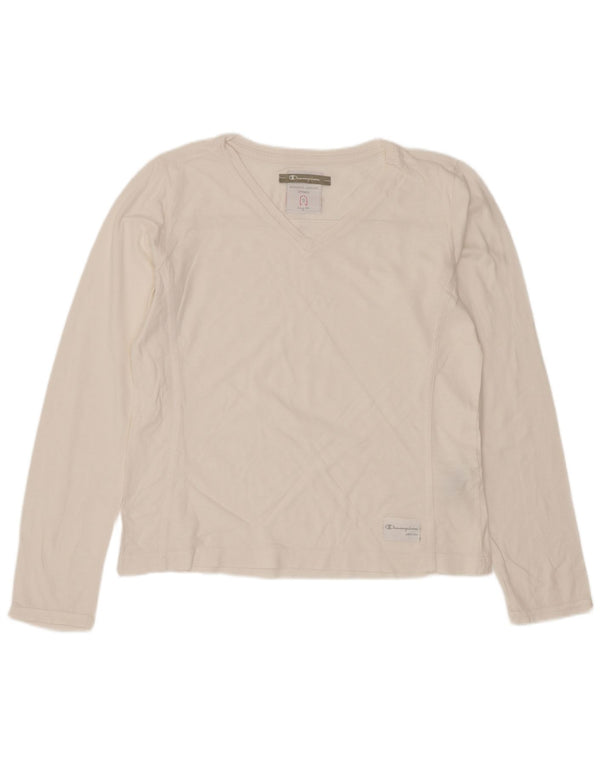 Campeão Feminino Top Manga Longa UK 10 Pequeno Algodão Off White