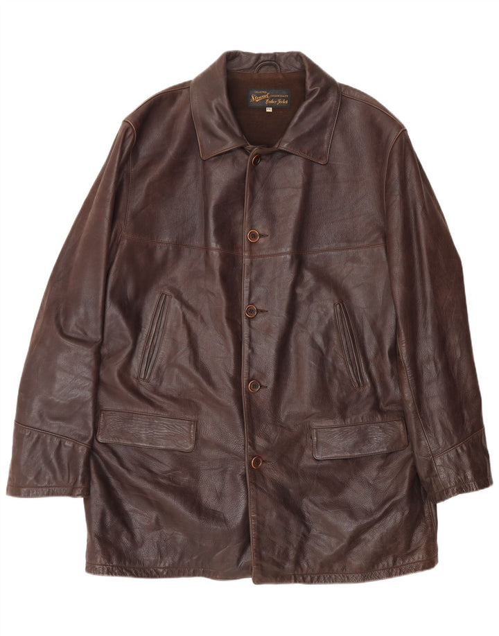 Casaco de couro masculino Stewart Reino Unido 44 2XL couro marrom
