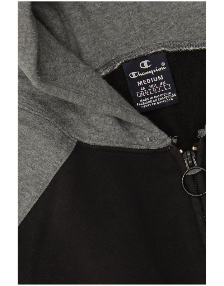 CHAMPION Suéter masculino com capuz e zíper gráfico médio preto de algodão