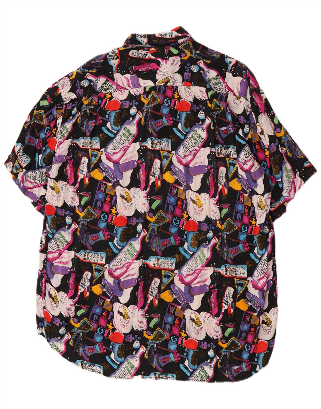 Vintage masculino abstrato Padrão camisa de manga curta XL viscose multicolorida