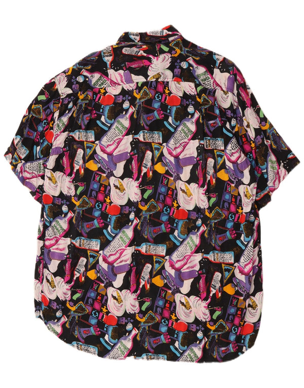 Vintage masculino abstrato Padrão camisa de manga curta XL viscose multicolorida