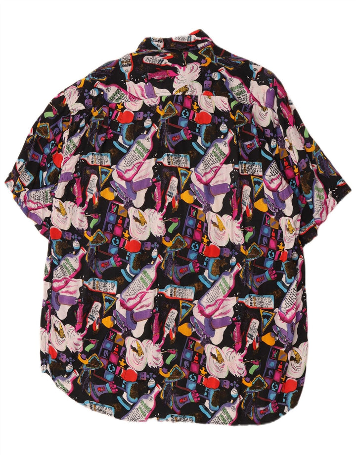 Vintage masculino abstrato Padrão camisa de manga curta XL viscose multicolorida