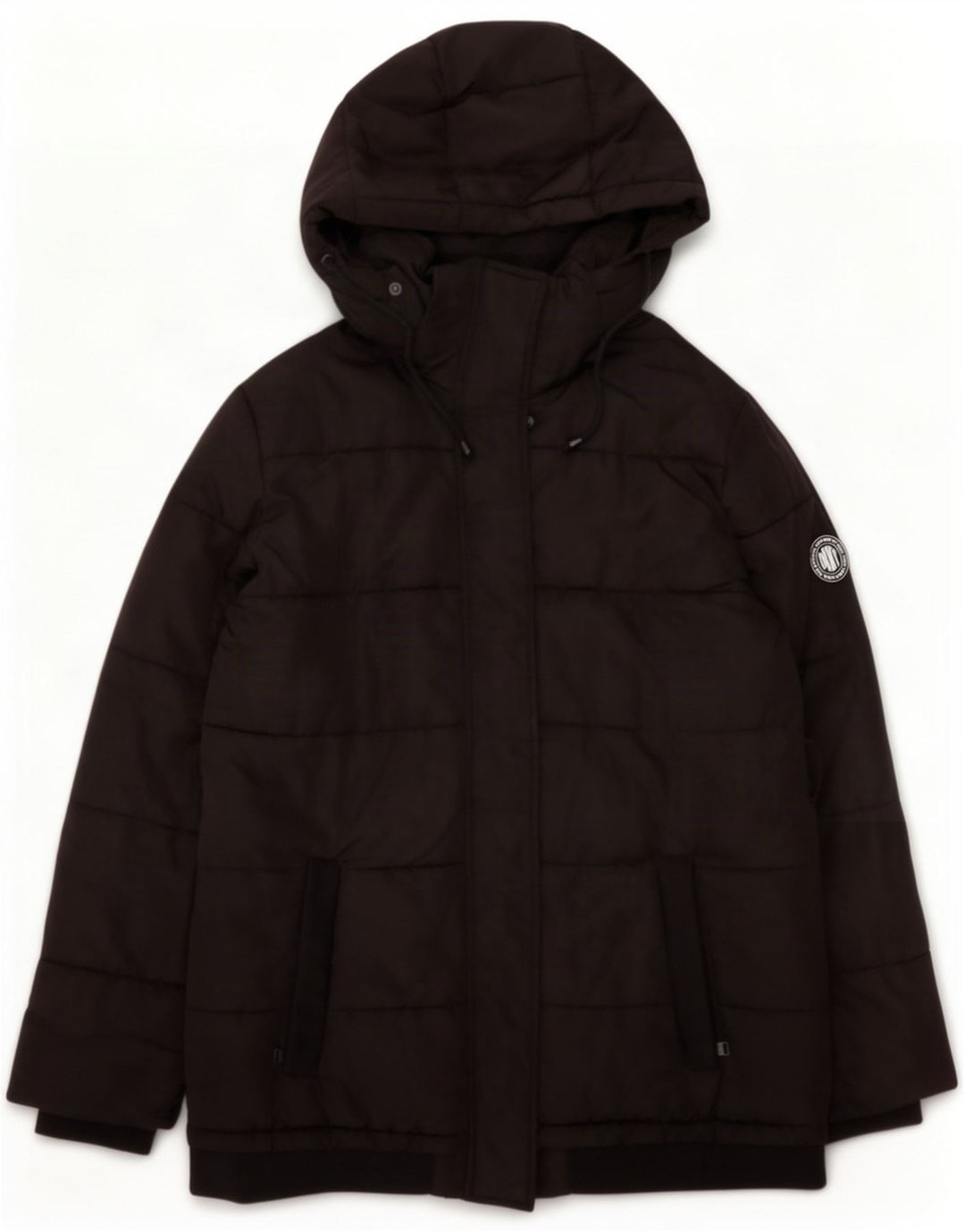 Dkny Casaco feminino acolchoado com capuz grande Reino Unido 14 Poliéster preto médio