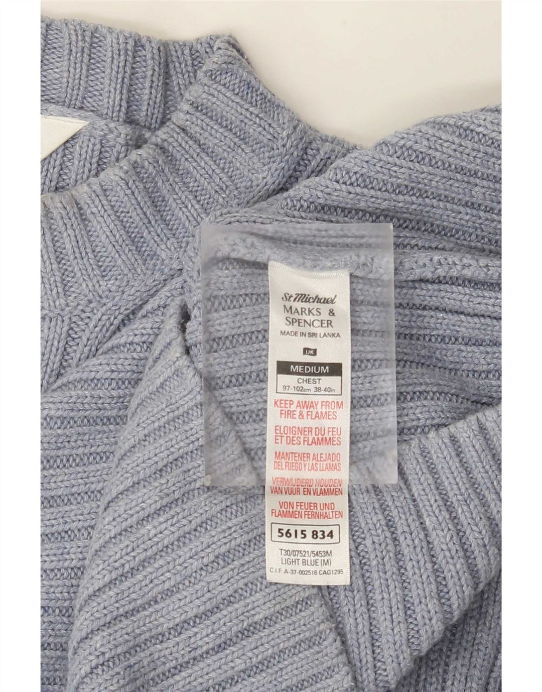 Suéter masculino Marks & Spencer com gola redonda, algodão azul médio