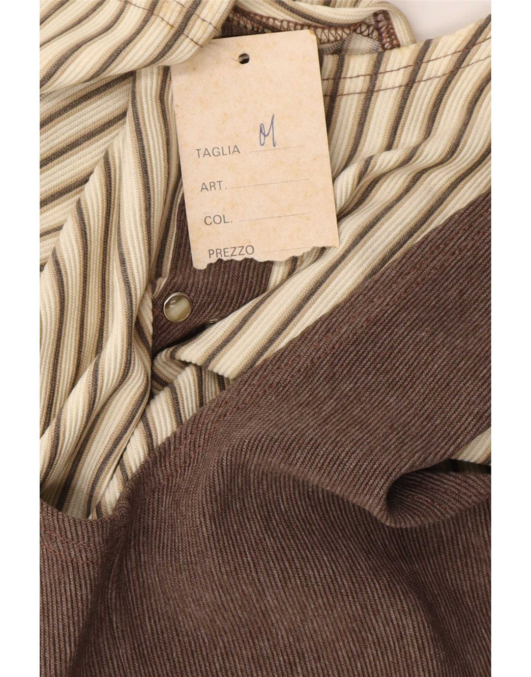 Conjunto feminino vintage de 2 peças UK 12 listrado marrom médio