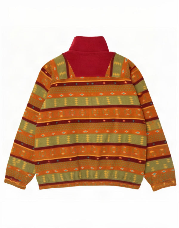 Jumper de lã masculino vintage com zíper e pescoço XL multicolorido geométrico