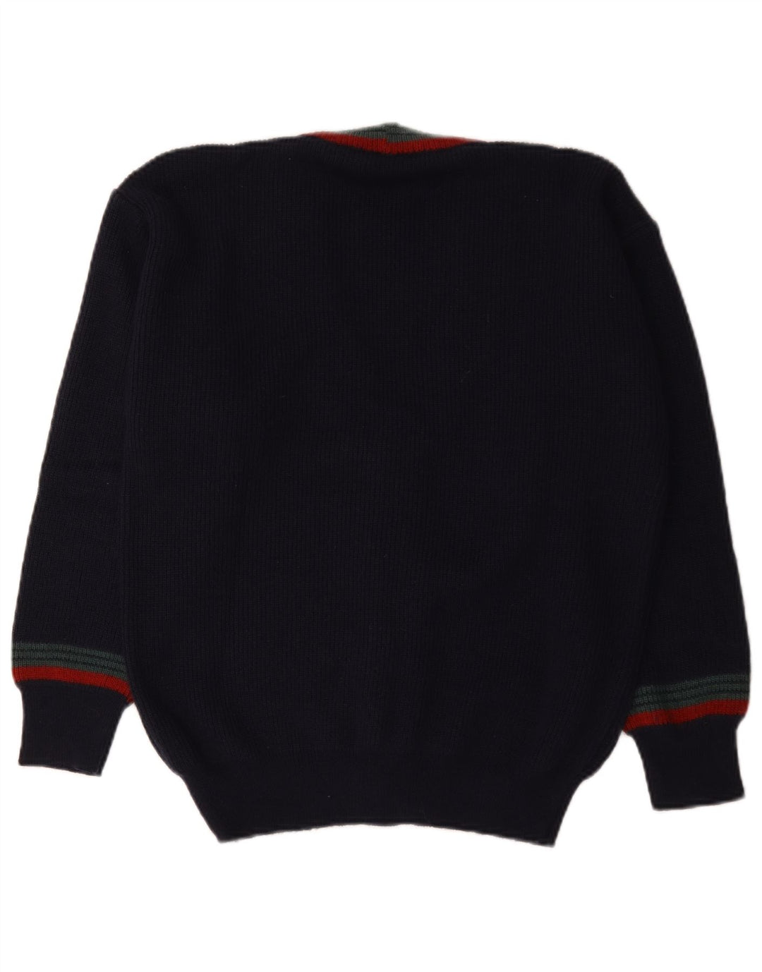 Suéter cardigã masculino vintage IT 48 lã listrada azul marinho médio