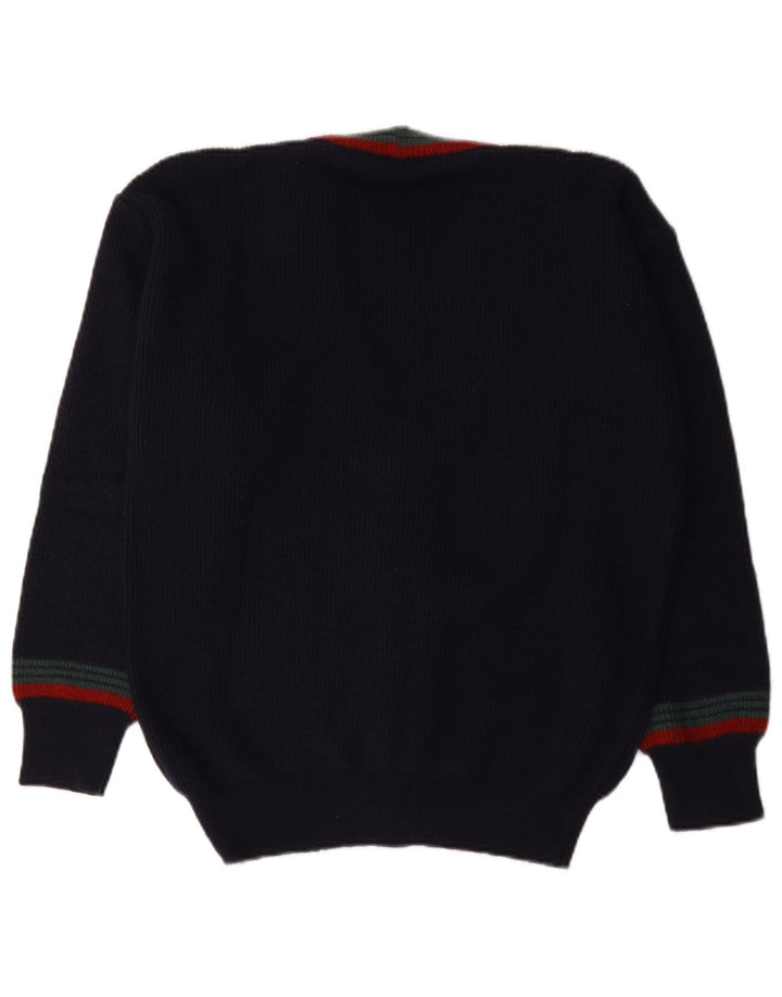 Suéter cardigã masculino vintage IT 48 lã listrada azul marinho médio
