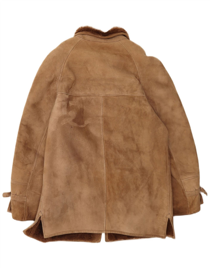 Jaqueta masculina vintage shearling IT 48 couro marrom médio