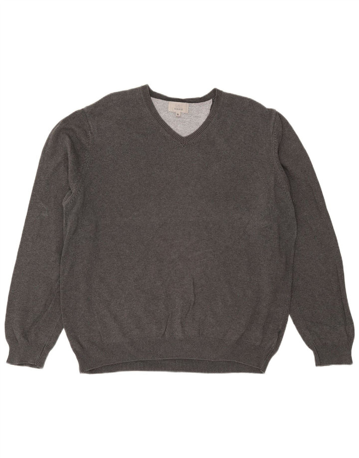 Suéter masculino Marks & Spencer com ajuste regular e decote em V XL algodão cinza