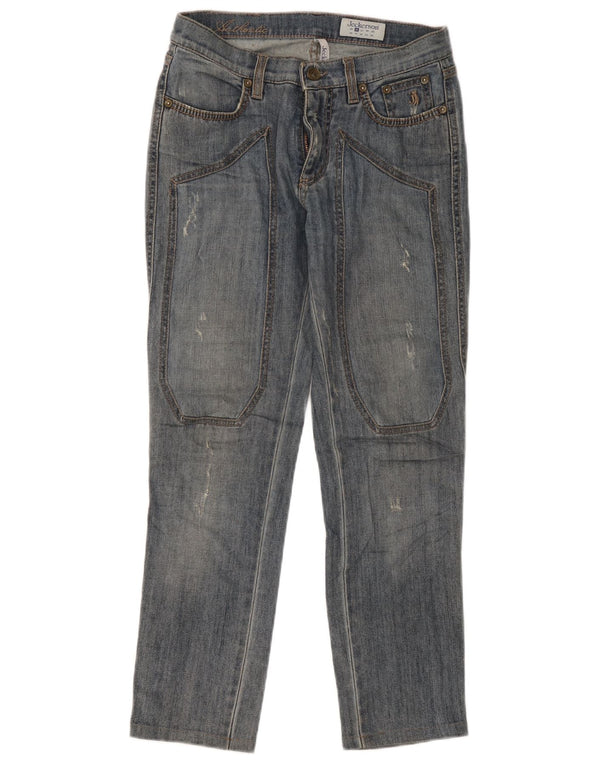 Jeans feminino Jeckerson desgastado slim W26 L26 algodão azul