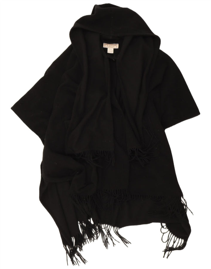 Casaco poncho com capuz feminino Easy Comfort, tamanho único, lã preta