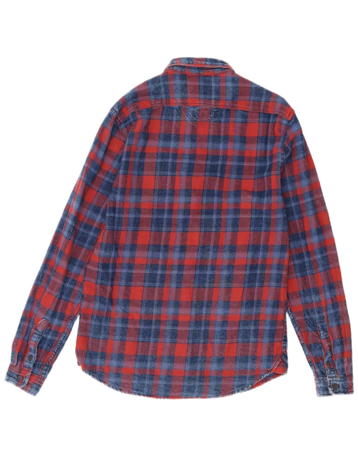 Zara Camisa masculina de flanela slim fit média xadrez vermelha