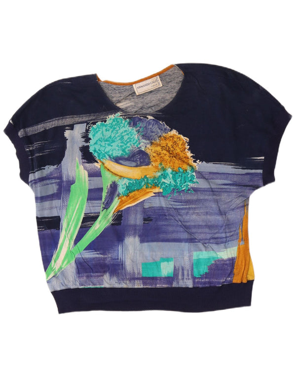 Armando Calo blusa feminina com estampa abstrata top IT 46 grande azul marinho