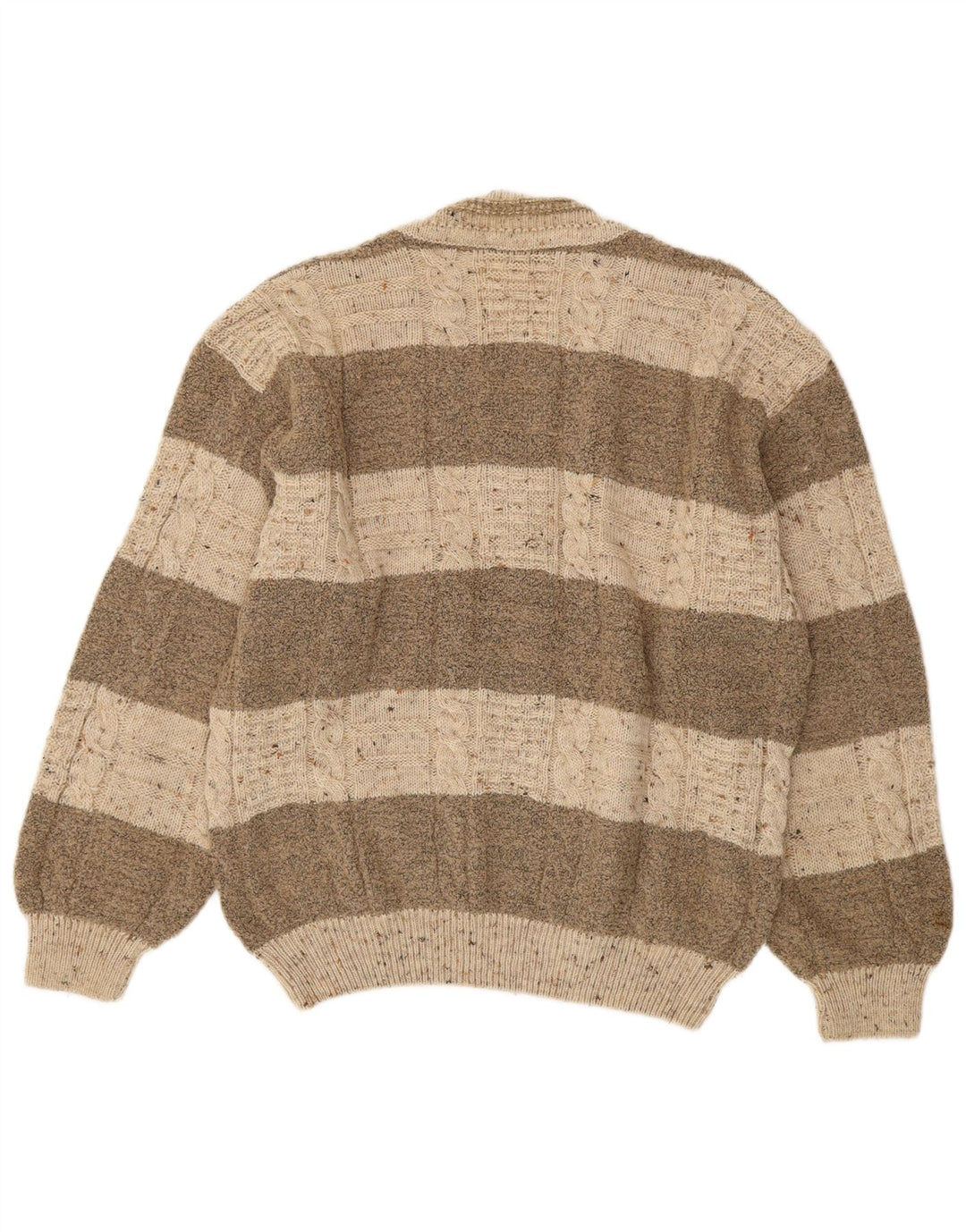 Suéter masculino vintage com decote em V grande lã listrada marrom