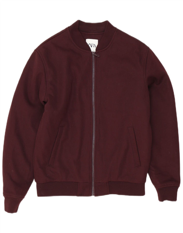 Zara Mens Bomber Jacket UK 38 Médio Borgonha Poliéster