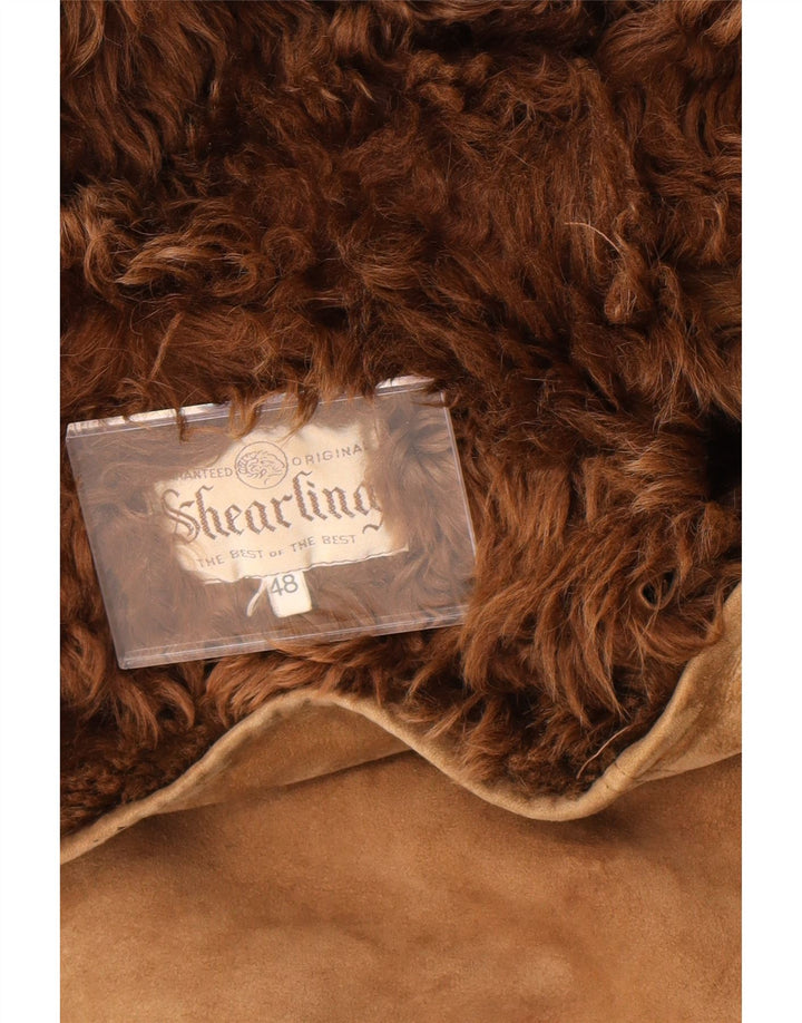 Jaqueta feminina vintage de shearling de grandes dimensões IT 48 XL marrom shearling