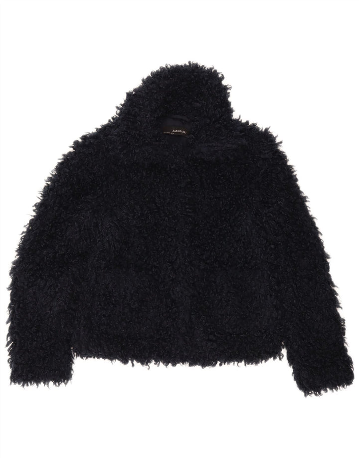 Zara Jaqueta feminina de pele sintética superdimensionada Reino Unido 6 XS azul marinho poliéster