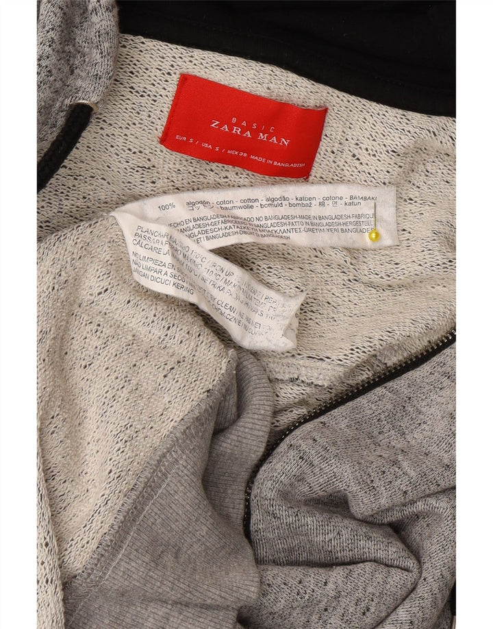 Zara Suéter masculino com capuz e zíper pequeno algodão manchado cinza