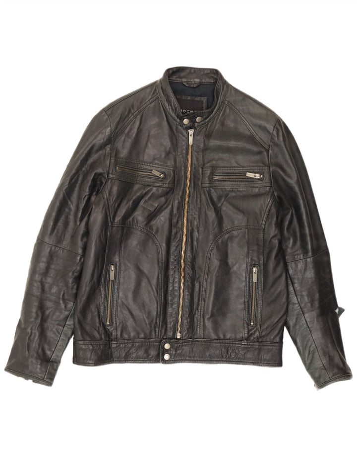 Jaqueta de couro masculina Rochas UK 40 grande couro preto