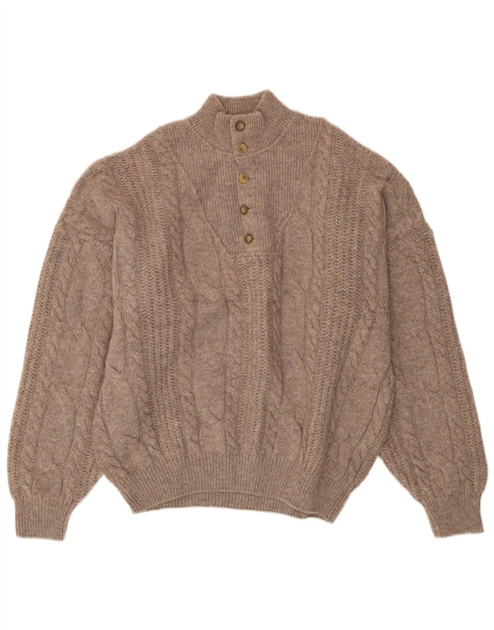 Suéter vintage masculino com gola com botão XL lã marrom