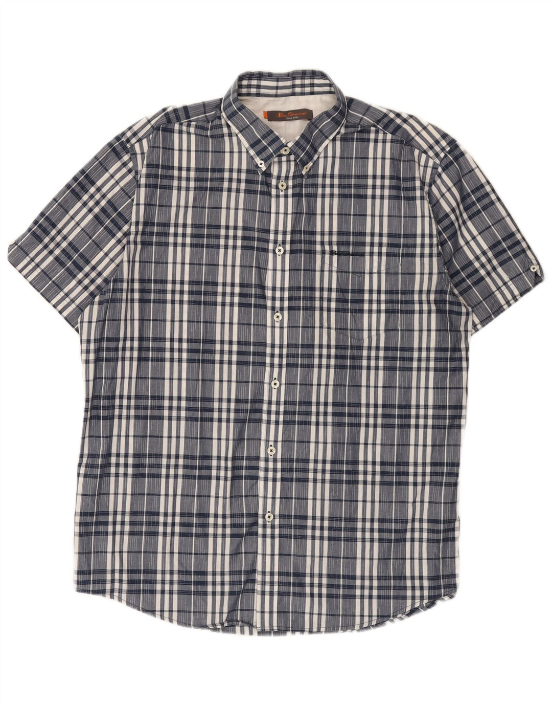 Camisa masculina de manga curta Ben Sherman XL azul marinho xadrez algodão