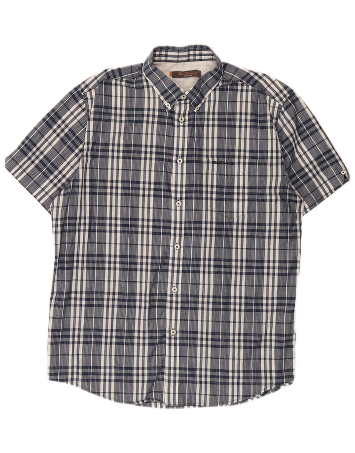 Camisa masculina de manga curta Ben Sherman XL azul marinho xadrez algodão