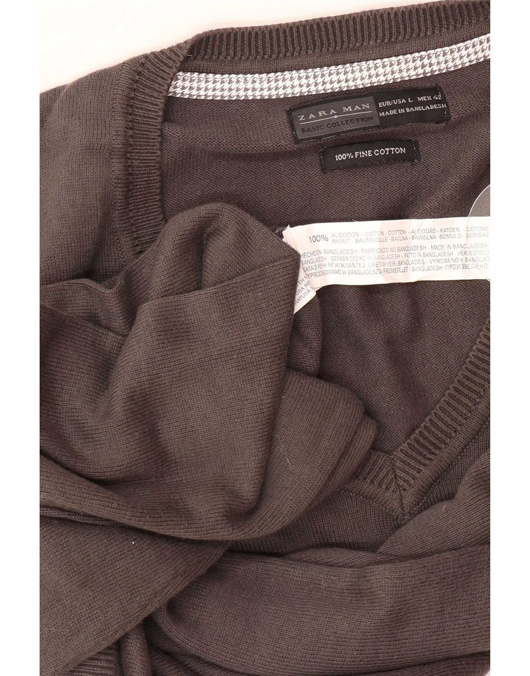 Suéter masculino Zara com decote em V grande algodão cinza