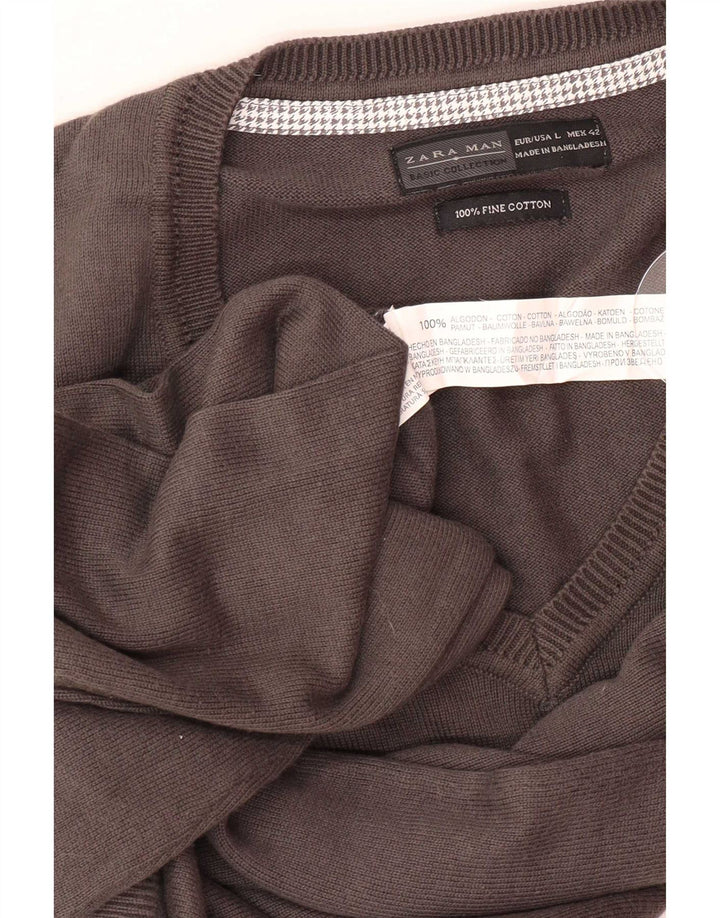 Suéter masculino Zara com decote em V grande algodão cinza