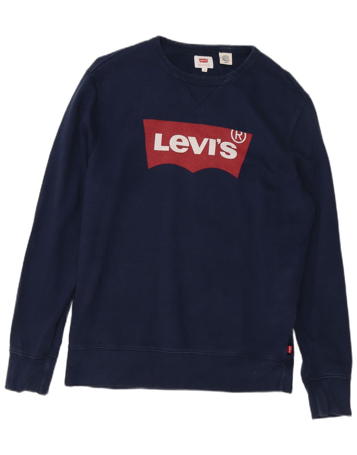 LEVI'S moletom gráfico masculino jumper pequeno algodão azul marinho