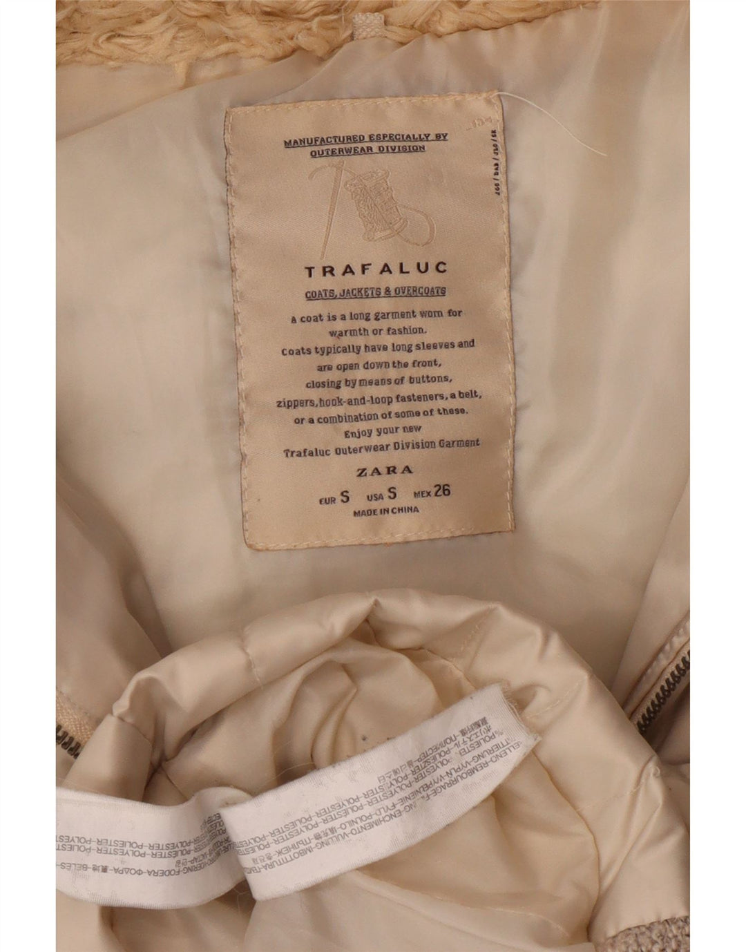 Colete acolchoado com capuz feminino Zara UK 10 pequeno poliéster bege