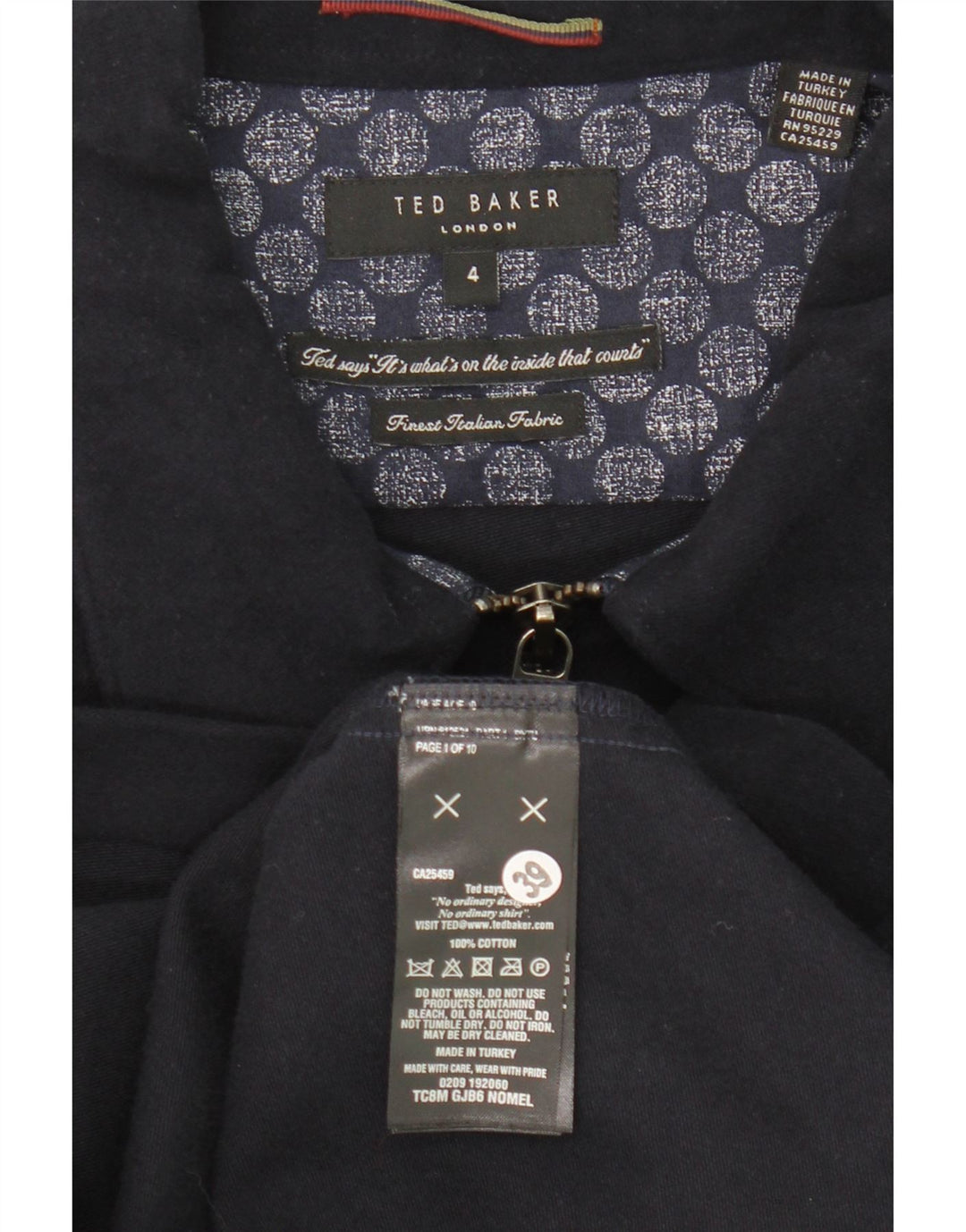 Jaqueta bomber masculina Ted Baker tamanho 4 grande algodão azul marinho