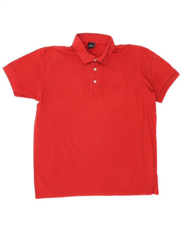 Camisa polo masculina Hugo Boss de algodão vermelho médio