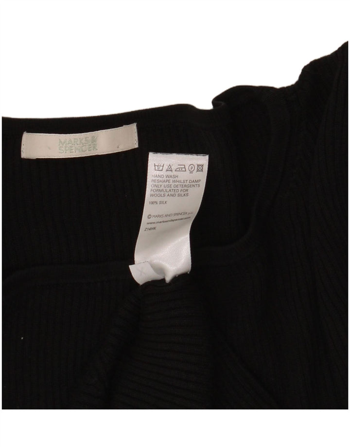 Top feminino Marks & Spencer manga 3/4 UK 18 XL seda preta