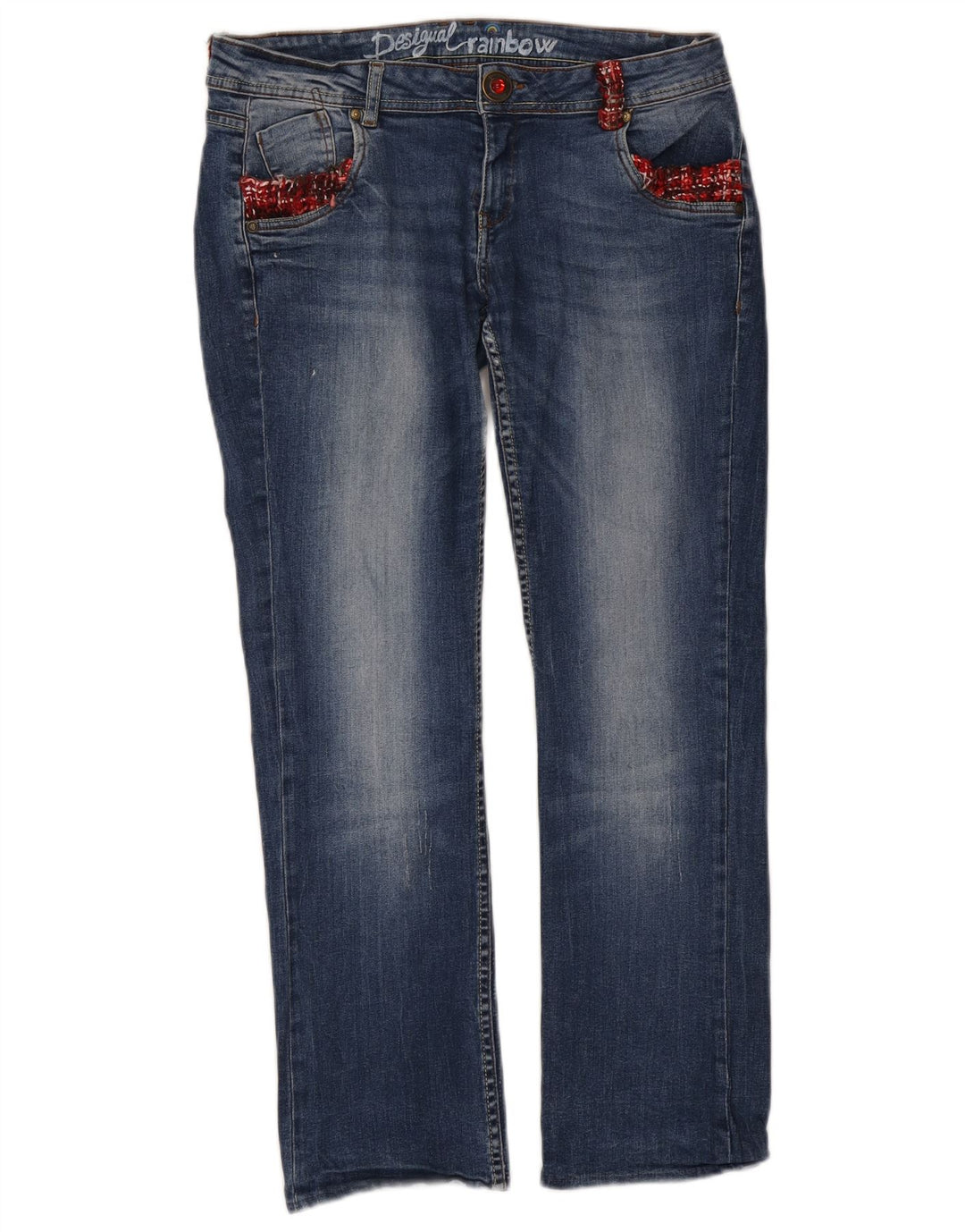 DESIGUAL Jeans feminino arco-íris reto W34 L28 algodão azul