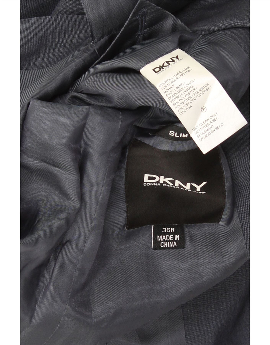 Jaqueta blazer masculina Dkny com 2 botões Slim Fit Reino Unido 36 pequena lã azul marinho