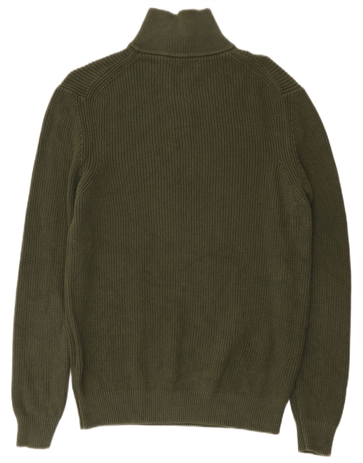 Suéter masculino ZARA com zíper e gola alta de algodão verde grande