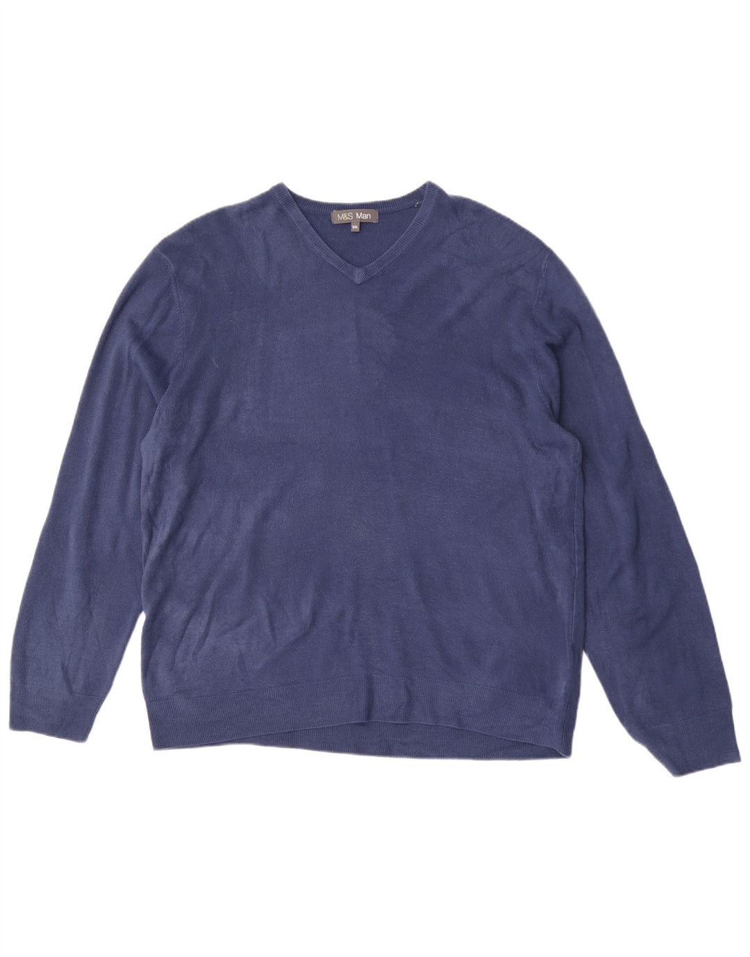 MARKS & SPENCER Suéter masculino com decote em V 2XL acrílico azul