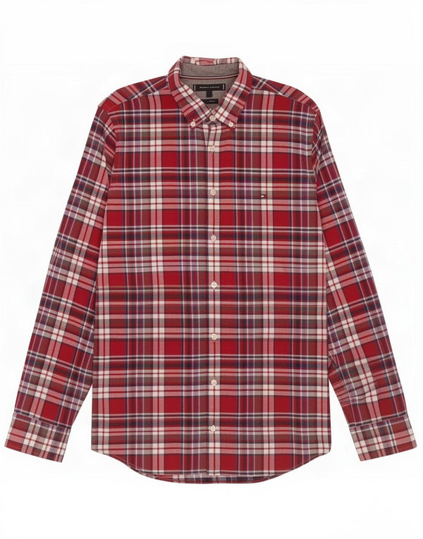 Tommy Hilfiger Camisa masculina de flanela slim fit grande algodão xadrez vermelho